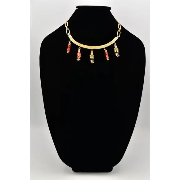 Karl Lagerfeld Vintage Charm Necklace Bulgarian Brushed Gold Signed RARE Bin6B